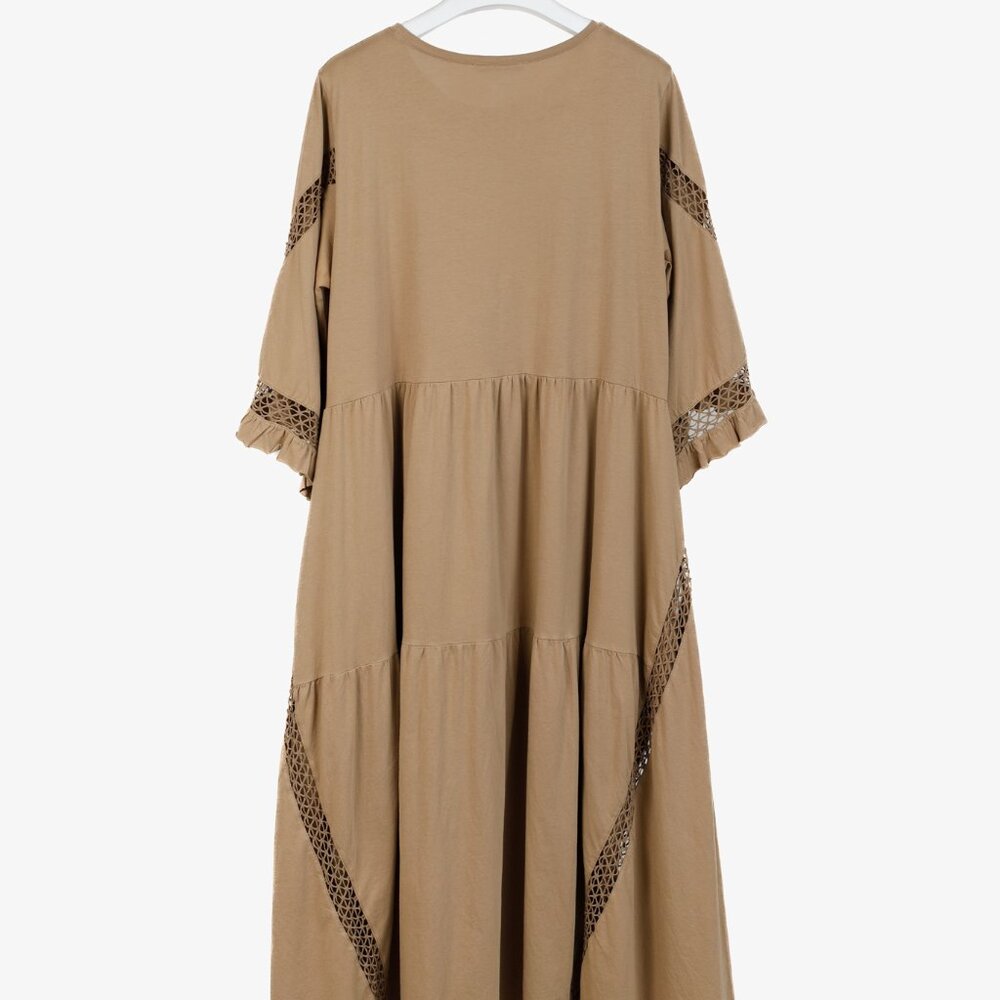 Dorothee Schumacher Casual Statement Brown Crochet-Trim Tiered Maxi Dress - Picture 3 of 10